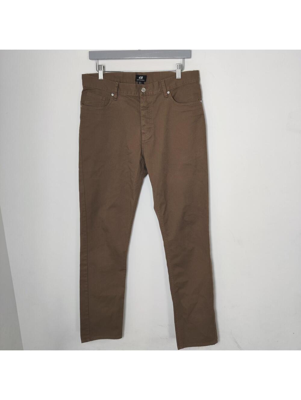 H&M Mens Brown Slim Fit Chino Pants Size 31 Cotton Stretch Khaki Casual